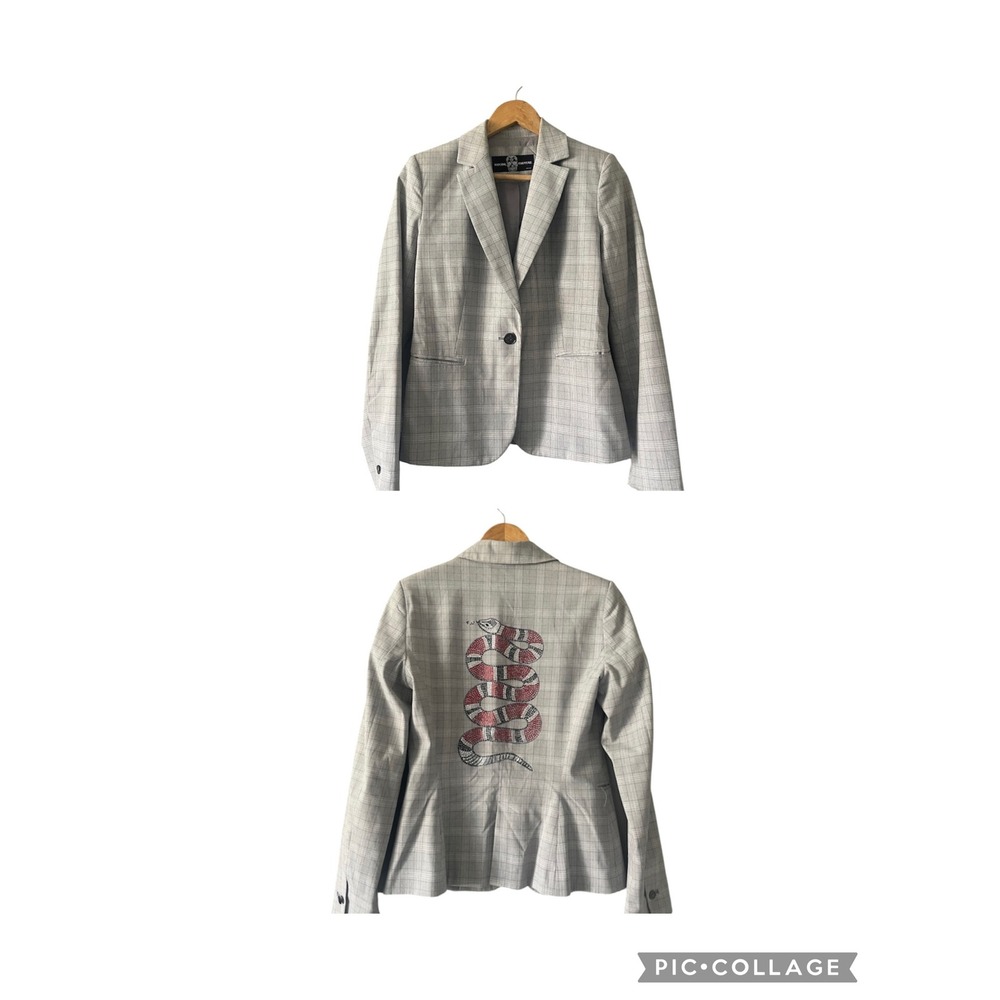 Hipchik Couture Grey Glen Plaid Rhinestone Snake Blazer Jacket